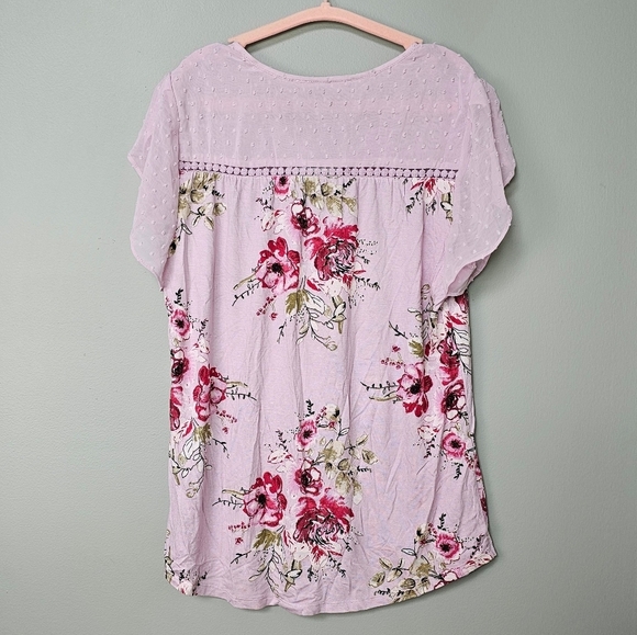 Daniel Rainn Partially Sheer Flutter Sleeve Pink Floral Blouse Size Petite Small - Picture 4 of 8